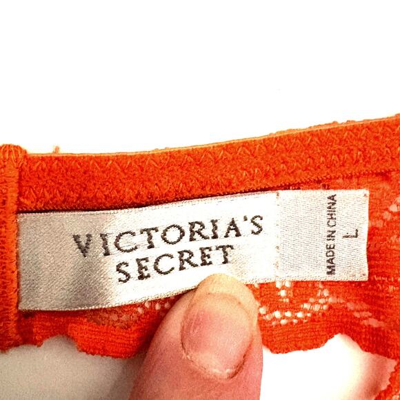 VICTORIA'S SECRET Orange Lace Y2K Triangle Bra VTG Sexy Little Things Bralette L - Picture 6 of 8